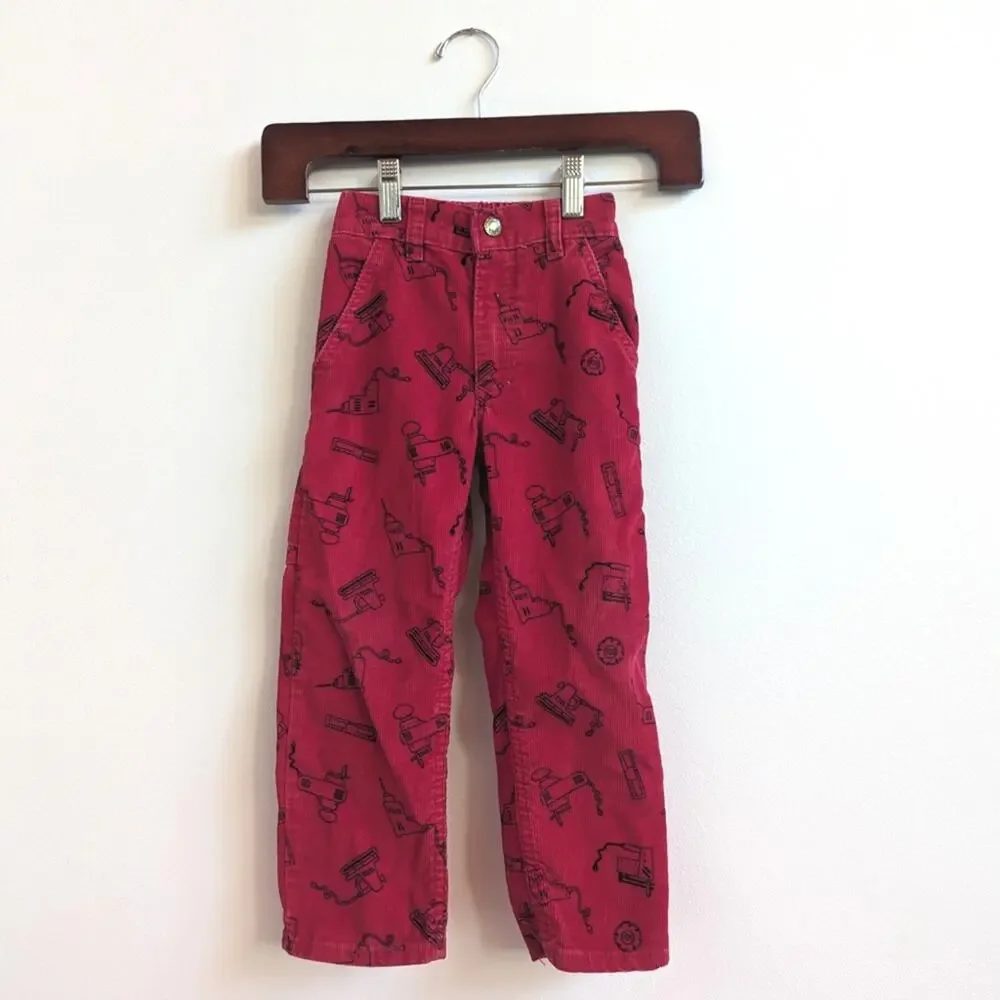 Vtg Oshkosh Bgosh Pants Boy Sz 4 90s Red Power Tools Corduroy Classic Rare Print